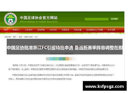 中国足协批准浙江FC引援特批申请 备战新赛季阵容调整在即